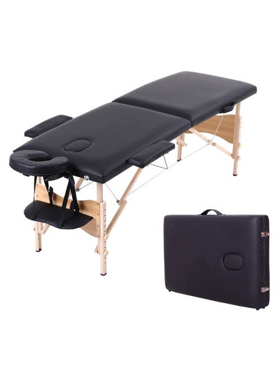 Buy Portable Massage Table Professional Adjustable Folding Bed with 3-part Wooden Frame Ergonomic Headrest and Tote Bag for Therapeutic Tattoo Salon SPA Facial Treatment in Saudi Arabia