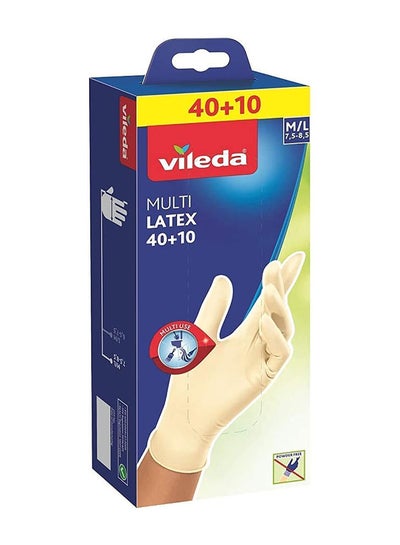 Buy Vileda Disposable Multi Latex Gloves, Powder-Free, Ambidextrous Wear,  Medium/Large, Pack Of 50, White in UAE