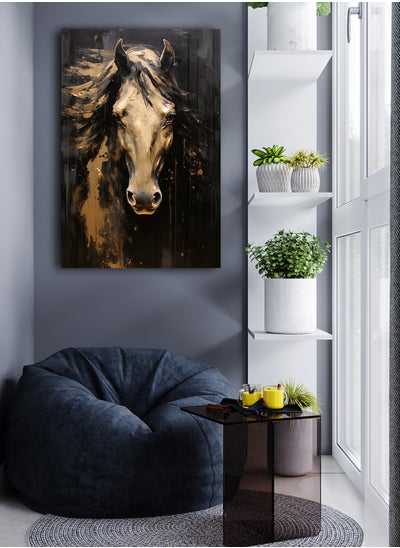 Buy Canvas Wall Art Stretched Over Wooden Frame with Golden Horse Painting in Saudi Arabia