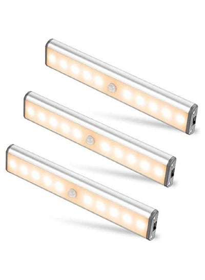 Buy Motion Sensor Light Bar Night Light for Room, Stick-on Anywhere Wireless Battery Operated 10 LEDs Closet Lights Wardrobe Lighting LED Light(Warm White, 3 Pack) in Saudi Arabia