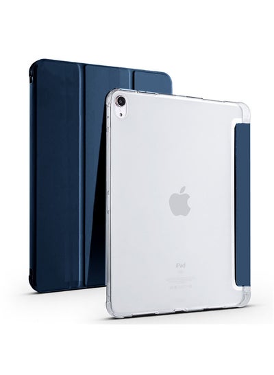 اشتري غطاء خلفي ذكي شفاف ثلاثي الطي مضاد للصدمات لهاتف Apple iPad 10 2022 10.9 بوصة الجيل العاشر مع حامل قلم أزرق كحلي في السعودية