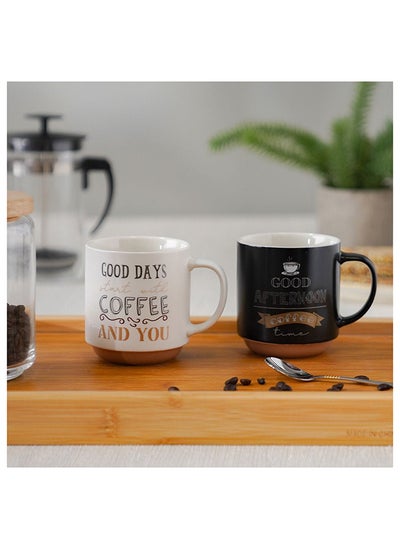 Buy Danube Essential 2 Piece New Bone China Mug Set Black 410Ml L 8.7 x W 5.9 x H 9.9 Cm in UAE