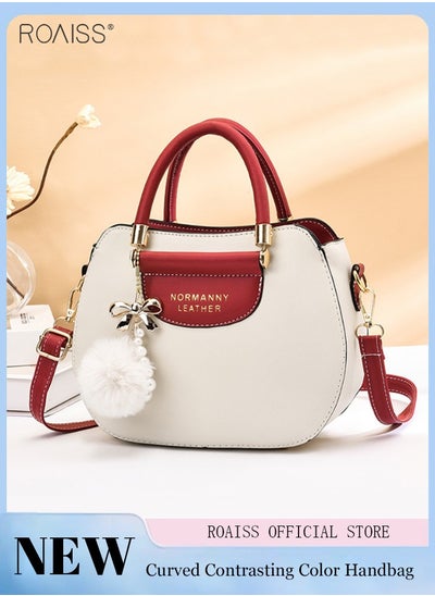 Buy Women's Fashion Contrast Color Handbag Curved Silhouette Bag With Zipper Opening And Closing Shoulder Bag Detachable Shoulder Strap Crossbody Bag in UAE