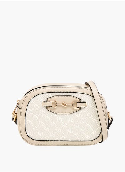 اشتري Women Monogram Detail Crossbody Bag with Adjustable Strap and Zip Closure في الامارات