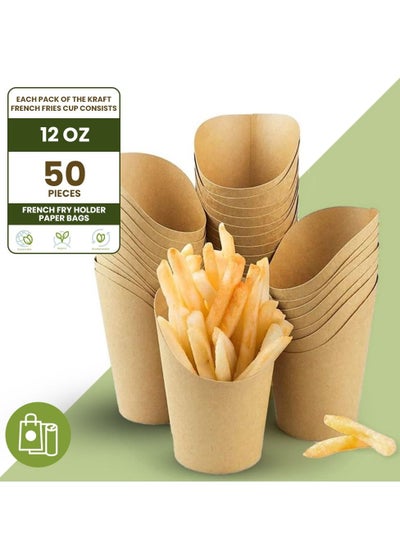 Buy Ecoway Pack Of 50 - 12 Oz French Fries Cup Holder Disposable Snack Cups Take Out, Popcorn Box Paper Cones, Biodegradable, Eco-Friendly, Compostable, Kraft Paper Cups, Brown in UAE