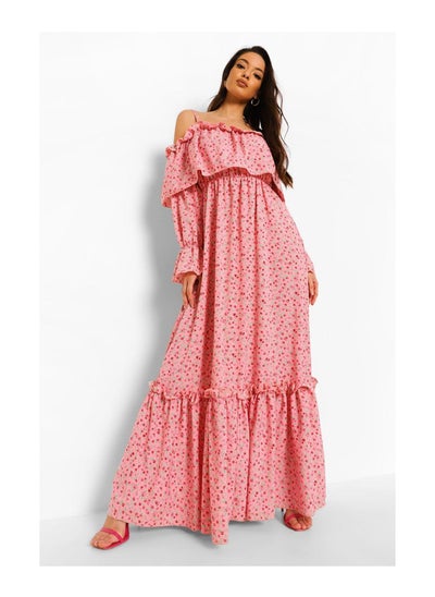 Buy Ruffle Cold Shoulder Maxi Dress in UAE