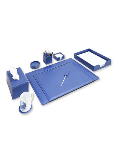 Buy FIS Executive Italian PU Desk Set 7-Pieces, Blue_FSDS171BL in UAE