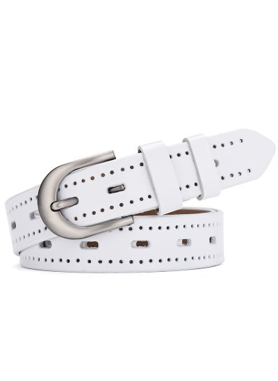 اشتري Ladies Hollow Carved No-Hole Genuine Leather BeltWhite White في السعودية