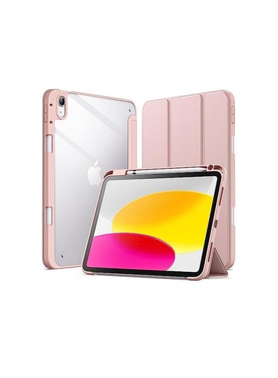 Buy Ecosystem Case for iPad 10 (10.9-Inch, 2022 Model, 10th Generation) with Pencil Holder, Clear Transparent Back Shell Slim Stand Shockproof Tablet Cover, Auto Wake/Sleep (Pink) in Egypt