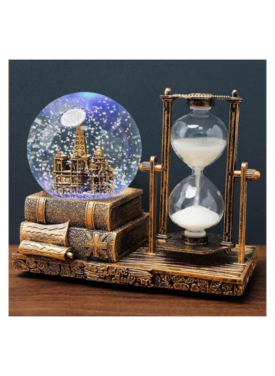 Buy LED Music Crystal Snow Globe With Hourglass Timer Retro Castle Musical Globe Color Changing Lights Home Decoration Statue Home Decor Brass in UAE