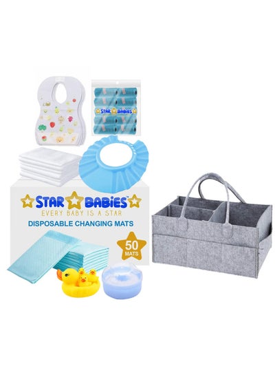 Buy Baby Essentials Pack Pack Of 7 With Caddy Diaper Bag Free Blue in UAE