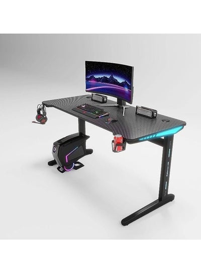 Buy Gaming the table Desk with LED Lights, 120cm PC Computer Desk, K Form Gaming Home and Office Computer Desk Desk with Handle Rack, Cup Holder, and Headphone Hook (Black, 120x60x74) in UAE