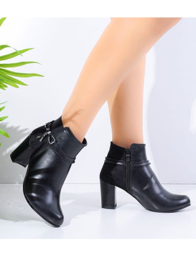 Buy Ankle Boot Heels Suede And Leather - Black R-17 in Egypt