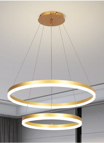 Buy Classic Ring Chandelier for Bedroom, Remote Control LED Modern Gold 2 Ring LED Chandelier Light Suitable for Dining Room and Living Room, Acrylic Adjustable Color Temperature Chandelier Lamp,57W in UAE