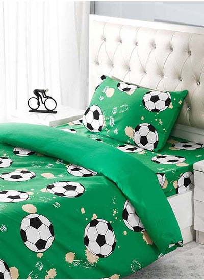 Buy Soccer Single-Sized Duvet Cover Set, Green - 135x200 cm in UAE