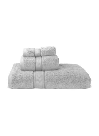 Buy Hotel Linen Klub LUXURY PACK of 3  Bathroom Towel Sets -100% Cotton 650 GSM Terry Dobby Border Ring Spun -Super Soft ,Quick Dry,Highly Absorbent,Bath Towel,Hand Towel and Face Towel,Silver in UAE