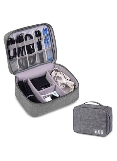 اشتري Electronics Organizer Waterproof Carrying Bag - Travel Gadgets Universal Accessories Storage Case for Charger, Cables, Earphone, Ipad Mini, Phone, SD Card, Power Bank - Grey في الامارات