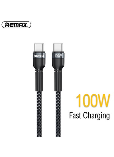 Buy RC-172 USB C to USB C Cable, Black, 100W Braided 1m, Type C Fast Charging Data for iPhone 15/15Pro/15Max, iPad, Huawei P60/P50/P40/Mate30/20/10, Samsung S23/22/21, Xiaomi M13/M12/M11, Oppo, Vivo, etc. in Saudi Arabia