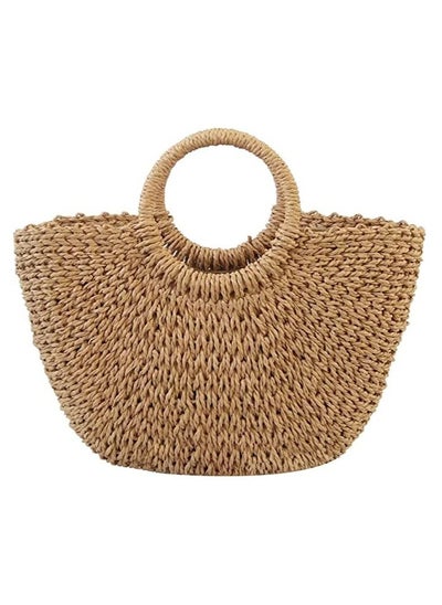 Buy Womens Large Straw Beach Tote Bag Summer Rattan Bag for Women Straw Hand woven Top handle Handbag Beach Sea Straw Rattan Clutch Bags in UAE