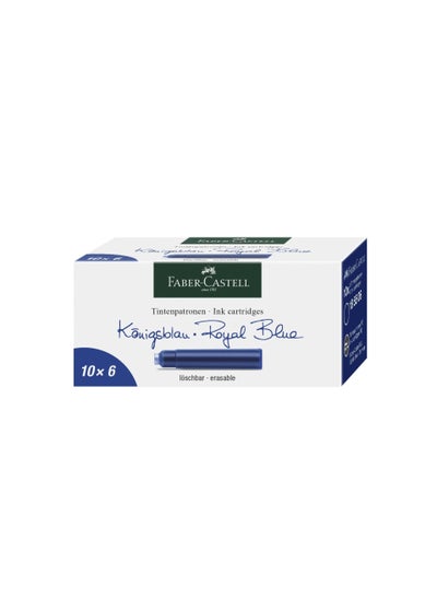 Buy Faber-Castell Ink Cartridge Packet Of 6X10Pc Blue, Standard, Blue Erasable,For Fountain Pens With A Standard Cartridge System Quality Ink Made In Germany, 185506 in UAE