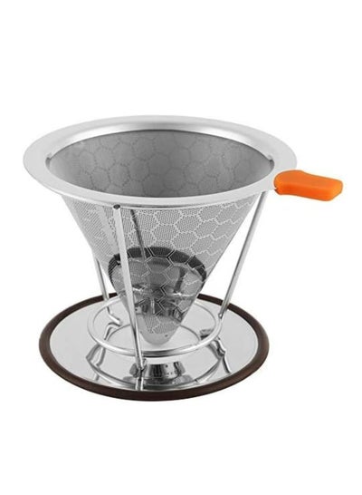 Buy Pour Over Coffee Dripper Paperless Reusable Coffee Filter Pour Over Coffee Maker for Single Cup Brew Double Mesh Design of Manual Stainless Steel Cone Filter for Perfect Extraction in Saudi Arabia