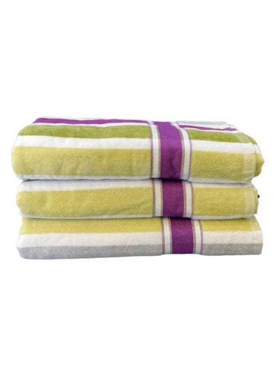 Buy White Rose Premium Quality Beach Towel with Multi Color Stripes - Luxuriously Soft, Fast Drying, and Exceptionally Absorbent Cotton Beach Towels (3 Piece Set - 70x140 cm) in Saudi Arabia