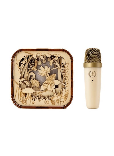 Buy Portable Bluetooth Karaoke Speaker with A Wireless Microphones for Home Enjoyment Party,Wood Carving Art,Multiple Sound Effects in Saudi Arabia