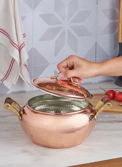 Buy Copper Casserole Pot with Lid Mesopotamia 20 cm in UAE