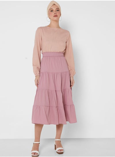 Buy Tiered Solid Skirt in UAE