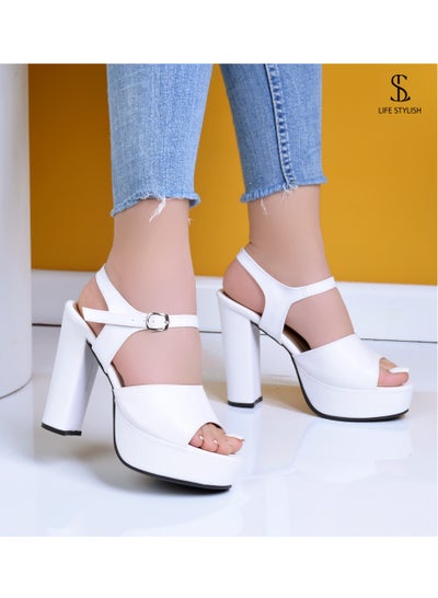 Buy H-1 Stylish High Heel Leather Sandal - White in Egypt