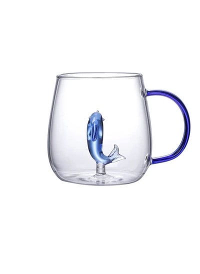 اشتري Heat Resistant 3D Tea and Coffee Glass Mug High Borosilicate Glass With Handle -Cute Dolphin في مصر