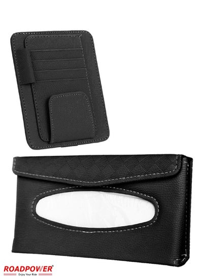 Buy Car Tissue Holder Organizer With Car Sun Visor Sunglasses And Card Holder Black in UAE