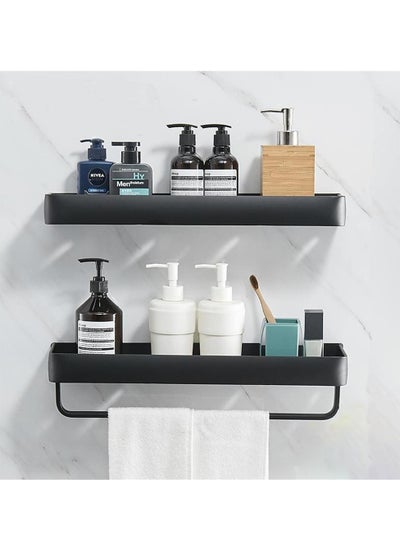 Buy 2-Tier Bathroom Wall Mounted Shelf for Bathroom Floating Shelf with Towel Holder 50cm in UAE