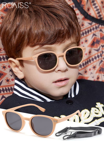Buy Oval Polarized Sunglasses for Babies, UV400 Protection Cute Beach Holiday Sun Glasses with Lightweight Flexible TPEE Frame and Elastic Strap for Boys Girls Age 0-3, Light Brown in UAE