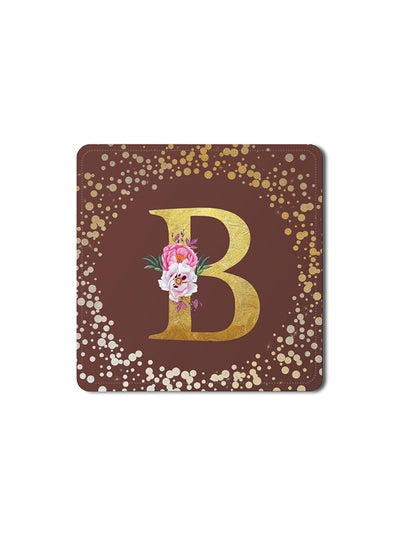 Buy Designer Leather Coasters Mat for Beverage Drinks- Custom Monogram Initial Letter Floral Pattern Alphabet - B (Brown) in UAE