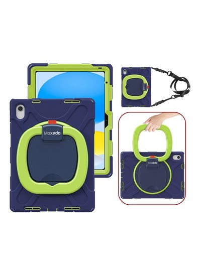 اشتري Moxedo Shockproof Rugged Protective Colorful Case with 360 Rotating Kickstand, Shoulder Strap, Pen Holder for Kids Compatible for iPad 10th Generation 10.9 2022 (Navy Blue/Lime) في الامارات