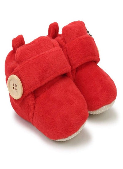 Buy Superminis Baby Girls And Baby Boys Velvet Soft Base Booties/Shoes With Wooden Button (0-6 Months, Red) in UAE