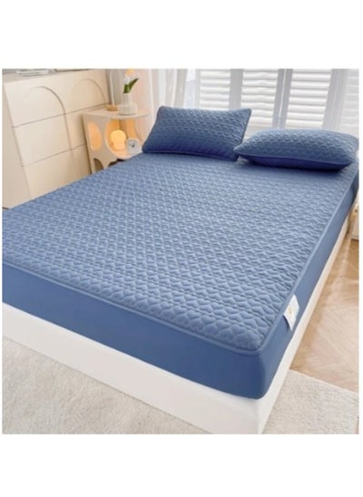 Buy Waterproof Fitted Bedding Topper Set 150 x 200 cm Queen Size - Blue Protect Your Mattress and Pillows Includes 2 Pillowcases in UAE