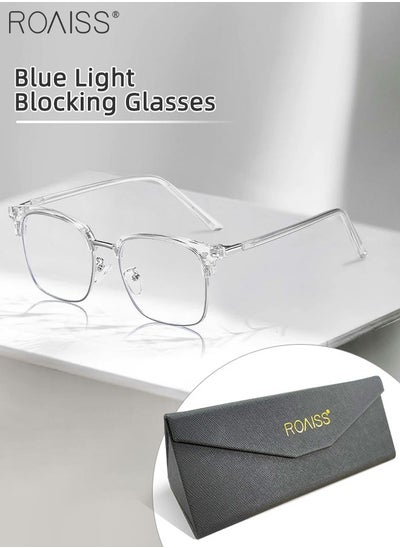 Buy Blue Light Blocking Glasses Blue Light Filter Computer Reading Gaming TV Phones Browline Eyeglasses Fashion Anti Eyestrain Headache Eyewear for Men Women Transparent 52mm in UAE