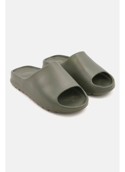 Buy Women Chunky Heel Sharp Slide Slippers, Army Green in Saudi Arabia