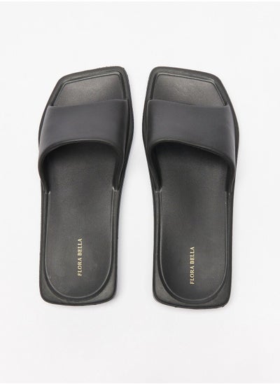 Buy Solid Square Toe Slip-On Slide Slippers in UAE