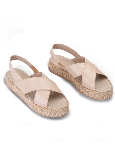 Buy Canvas Wrapped Leather Flat Sandal-Beige in Egypt