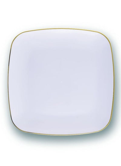 Buy 10" Square Plastic Luxury Party Plate- PWLP1416|  Luxury Party Plates, Premium-Quality, BPA-Free, Foodgrade and Hygienic| Perfect for Large Gathering, Parties, Events, Etc| White with Gol in UAE