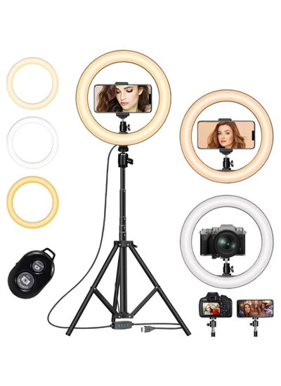 اشتري LED Ring Light, 10.2” Dimmable USB Circle Lamp with 3 Modes, 10 Brightness Levels, Bluetooth Remote, Tripod Stand and Phone Holder for YouTube TikTok Photography Selfie Makeup Video Streaming في الامارات