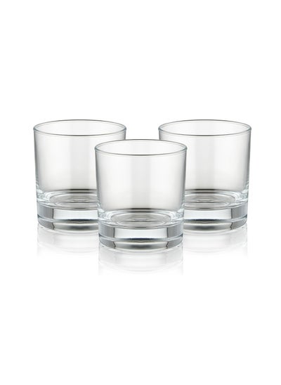 Buy Set of 3 Short Clear Tumblers Glass Double Old Fashioned Rocks Glass 300ML, Made In Turkey in UAE