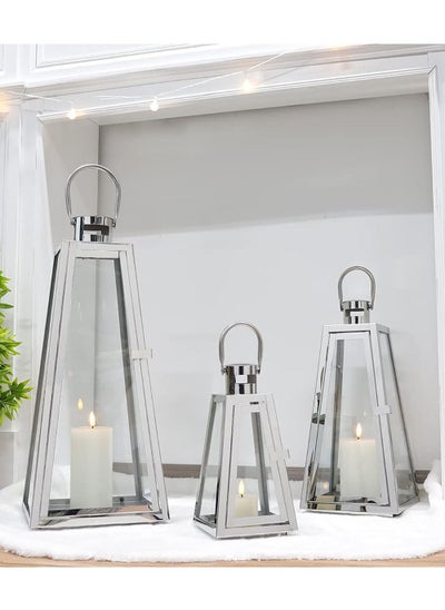 Buy Ramadan Lantern Set Consisting of 3 Pieces, Modern Design, Silver Color in Saudi Arabia