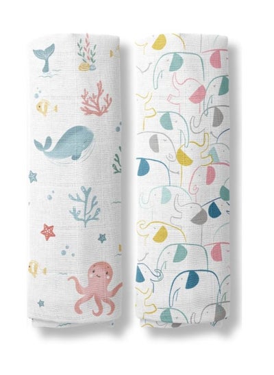 Buy Fiddly Muslin Swaddle, Baby Wrap, Burp Cloth - Large Bamboo Muslin Cotton (Pack of 2) in UAE