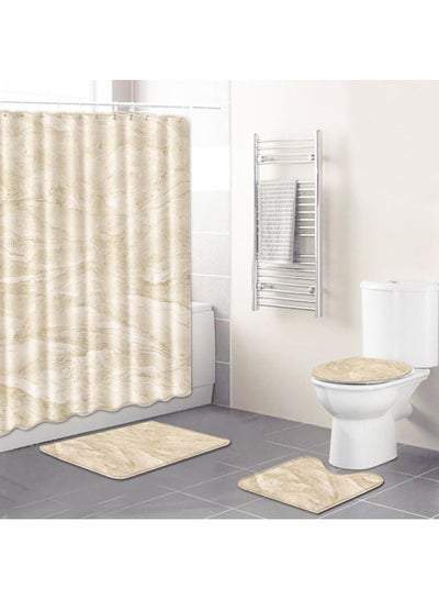 اشتري 4-Piece Water-resistant Shower Curtain & Lid Toilet Cover Pedestal Rug Non-slip Bath Mat Bathroom Decoration Accessories في الامارات