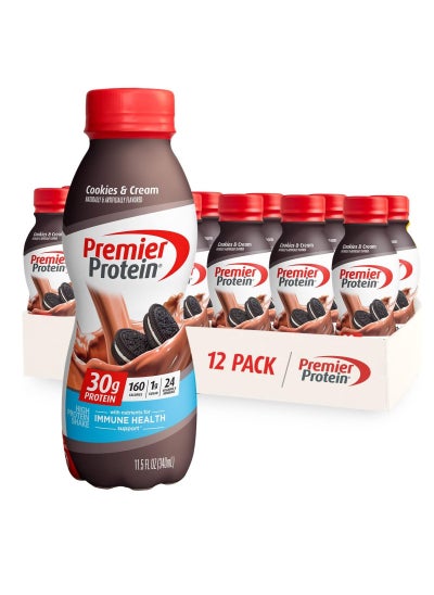 Buy Protein Shake Cookies & Cream 30g Protein 1g Sugar 24 Vitamins & Minerals 11.5 Fl Oz (Pack of 12) in UAE