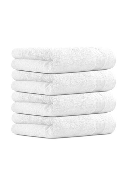 اشتري 4 PC 70X140 CM 550 GSM Luxury Home Linen, 100% Premium Cotton, 550 gsm, High Quality Weaving, Durable, Soft and Absorbent,  4 Bath Towel 70x140cm, White, Made in Pakistan في الامارات